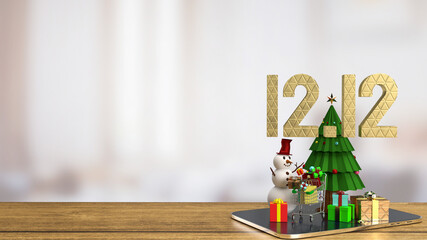 The 12.12 gold text and Christmas  tree for advertising concept 3d rendering