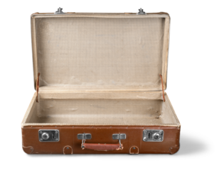 Open old Used brown travel Suitcase