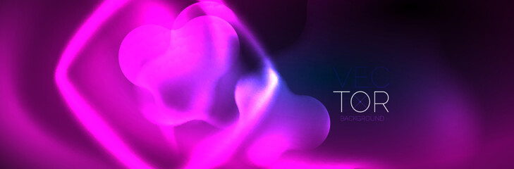 Glowing neon lights abstract shapes composition. Magic energy concept. Template for wallpaper, banner, background or landing