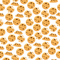 chocolate chip cookies seamless pattern vector background with crumble cookies