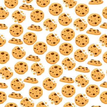 chocolate chip cookies seamless pattern vector background with crumble cookies