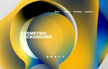 Landing page abstract liquid background. Flowing shapes, round design and circle. Web page for website or mobile app wallpaper