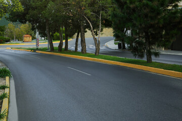 View of empty asphalt highway outdoors. City street