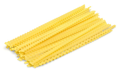 Close-up of raw yellow pasta isolated on white background