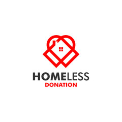 Simple red line charity and donation for homeless logo design