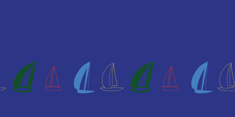 Vector blue sailboat border seamless repeat pattern background. Great for wallpaper, fabric and scrapbooking. 
