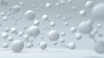 White molecule or atom structure. Science background, 3d illustration.
