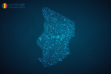 Obraz premium Map of Chad modern design with abstract digital technology mesh polygonal shapes on dark blue background. Vector Illustration Eps 10.