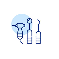 Dentist tools. Mirror, probe and drill. Pixel perfect, editable stroke icon