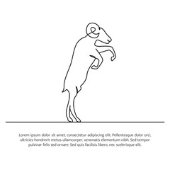 Goat line design. Simple animal silhouette decorative elements drawn with one continuous line. Vector illustration of minimalist style on white background.