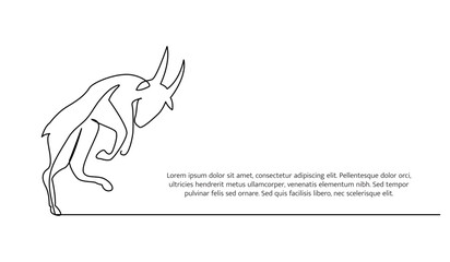 Goat line design. Simple animal silhouette decorative elements drawn with one continuous line. Vector illustration of minimalist style on white background.