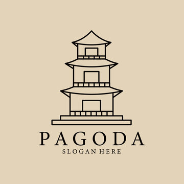 Pagoda line art logo, icon and symbol, vector illustration design