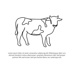Cow line design. Simple animal silhouette decorative elements drawn with one continuous line. Vector illustration of minimalist style on white background.