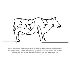 Cow line design. Simple animal silhouette decorative elements drawn with one continuous line. Vector illustration of minimalist style on white background.