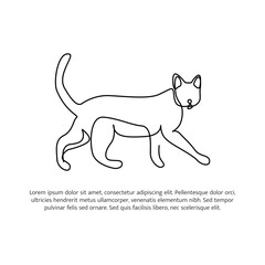 Cat line design. Simple animal silhouette decorative elements drawn with one continuous line. Vector illustration of minimalist style on white background.
