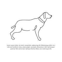 Dog line design. Simple animal silhouette decorative elements drawn with one continuous line. Vector illustration of minimalist style on white background.