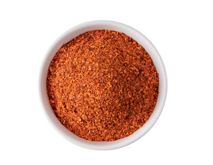 Crushed red chili pepper in white bowl on transparent png