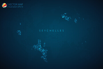 Map of Seychelles modern design with abstract digital technology mesh polygonal shapes on dark blue background. Vector Illustration Eps 10.