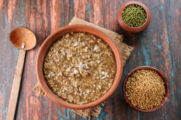 Fenugreek seeds porridge gruel soup or Uluva Kanji   navara kichadi. Monsoon Post Delivery Care...