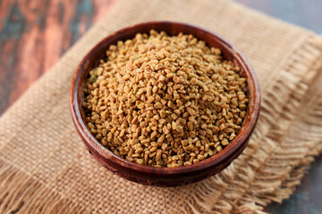 Fenugreek seeds porridge gruel soup or Uluva Kanji   navara kichadi. Monsoon Post Delivery Care Diet for lactating mothers. Health drink Kerala India. marunnu kanji Ayurveda porridge  kanji