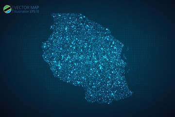 Obraz premium Map of Tanzania modern design with abstract digital technology mesh polygonal shapes on dark blue background. Vector Illustration Eps 10.