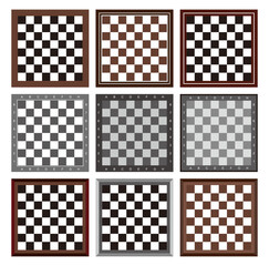 Assorted chessboard designs top view.