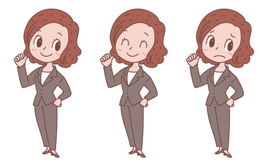 スーツ姿のガッツポーズの女性