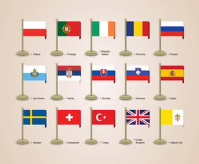 3D vector illustration of flagpoles for Europe countries