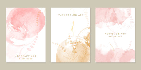 Artistic cards templates. Watercolor brush strokes with lavender branches element.  Good for postcard, invitation, poster, brochure.