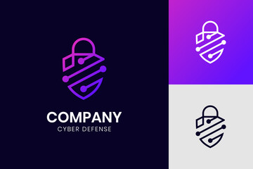 cyber defense shield logo for internet data security design concept. cyber internet online security logo design