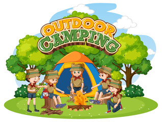 Obraz na płótnie Canvas Camping kids with outdoor camping text