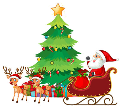 Santa Claus on sleigh with reindeer