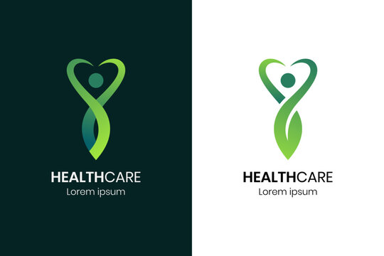 Abstract people body health logo. health care logo design modern style with leaf and love symbol icon design concept for healthy life, body care, sanity, lifestyle logo design