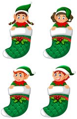 Elf in Christmas sock cartoon character