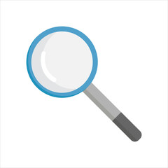 Vector magnifying glass icon with reflection on white background.