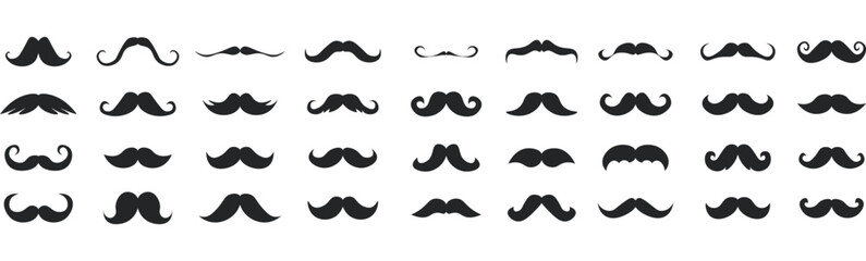 Black mustache icon set vector illustration isolated on white background
