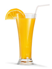 Orange juice in a glass isolated on white background