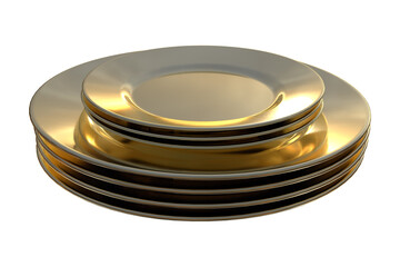 Isolated Latest Golden Plates, Modern Crockery on White Background. Realistic Shot of 3D illustration.