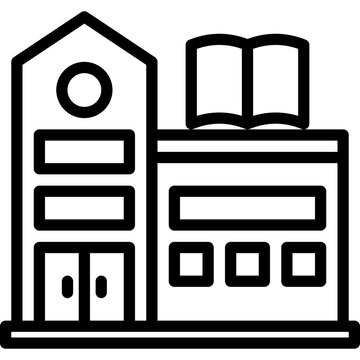 black outline school building with open book clip art preview