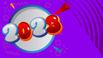 2023. Number written with Children's font in cartoon style.