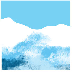 minimalist poster art of landscape mountain, beach, lake, sky, sun rice, sunset, summer