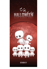 Halloween party bunting and banner ads. Red background with blanket ghost character.