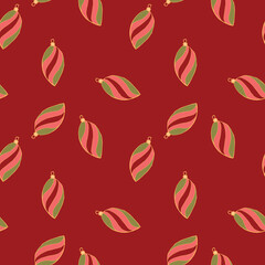 Christmas and Happy New Year seamless pattern with Christmas balls and gifts. Trendy retro style. Vector design template.
