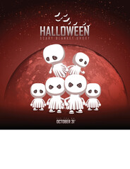 Halloween party invitations, cards, instagram and social media. Red background with blanket ghost character.