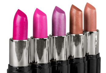 Close up of a color lipsticks on white a white background