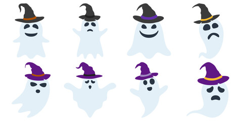 Set of Ghost with hat isolated on white background