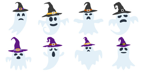 Set of Ghost with hat isolated on white background