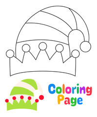 Coloring page with Elf hat for kids
