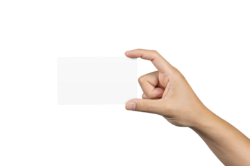 Hand holding blank white card isolated on white background. Clipping path included. Business and finance concept