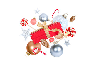 Christmas composition of gifts, decorations, sweets on a white background